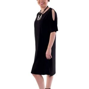 Comfy USA Sun Kim XS Black Cold Shoulder Dress Art To Wear Lagenlook SK307